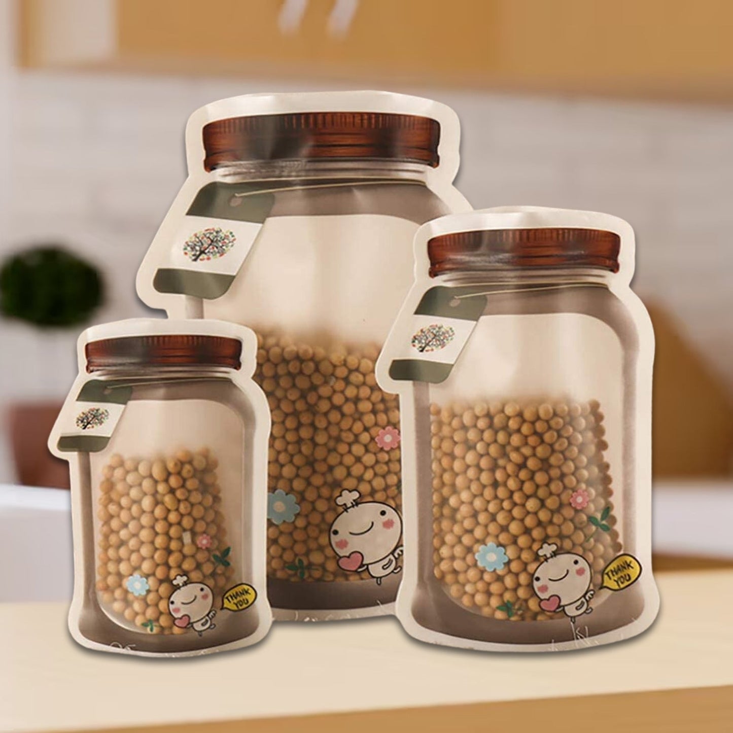 Plastic Transparent Jar Shaped Pouch With Zipper (3 Pcs Set) - Discount Karo