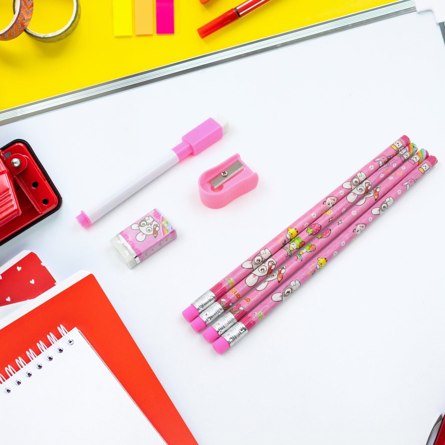 Kids' Stationery Kit: Wooden Pencils, Sharpener, Eraser, Diary (8 Pc Set) - Discount Karo