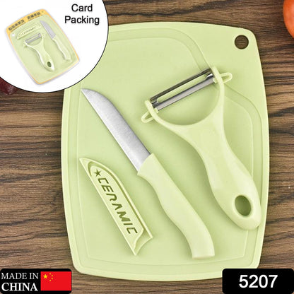 Plastic Kitchen Peeler - Green & Classic Stainless Steel 3-Piece Knife Set Combo - Discount Karo