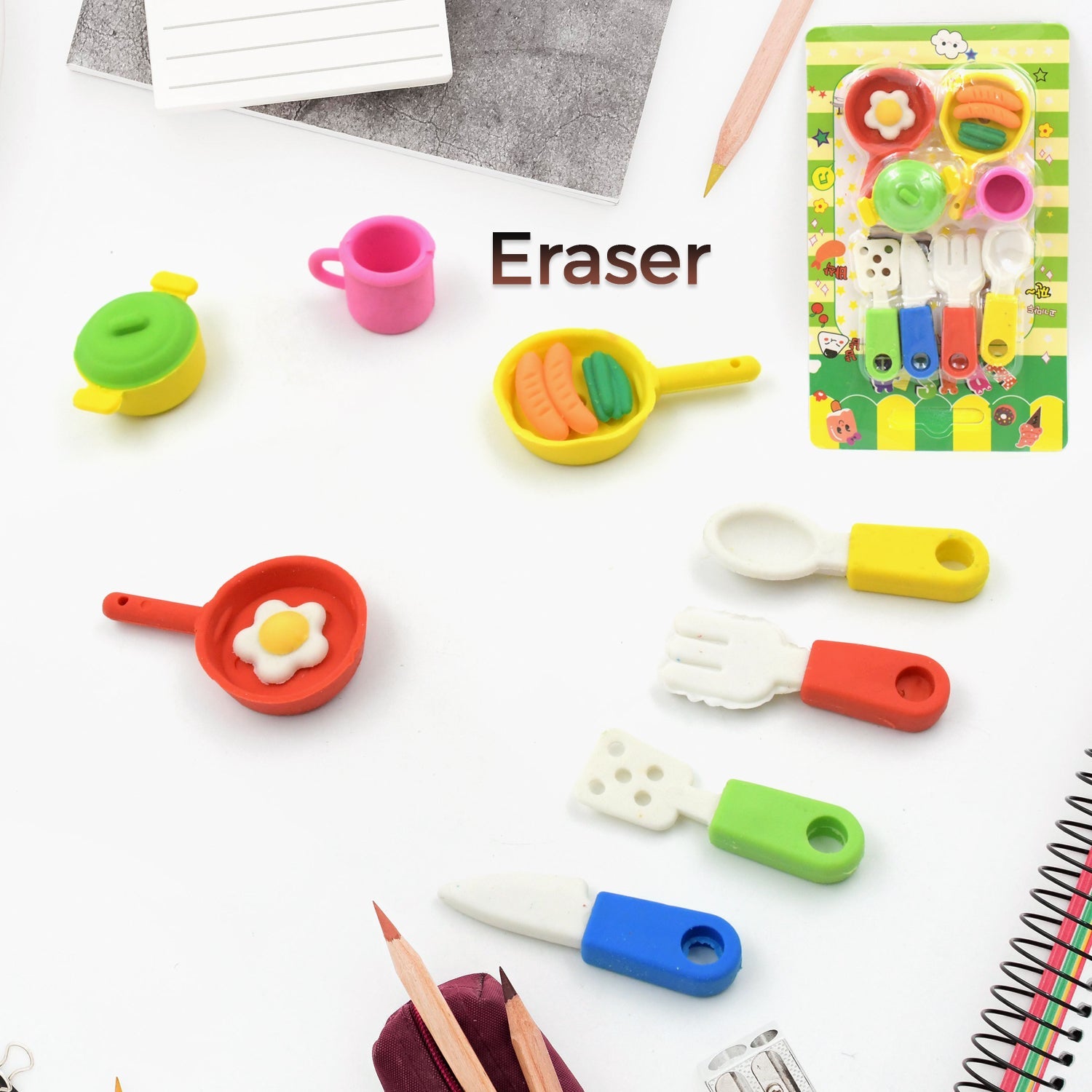 Fancy & Stylish Mini Erasers for Kids (8 Pc Set) - Fun Designs, Party Favors - Discount Karo