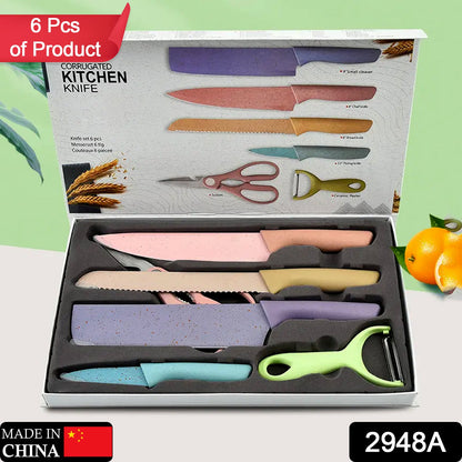 Professional Colorful Kitchen Knives Set of 6 Pieces, Non-Stick Blades with High Carbon Stainless Steel, Sharp Kitchen Cutting Knives Set for Slicing, Paring and Cooking, Chef Kitchen Knives Set - Discount Karo