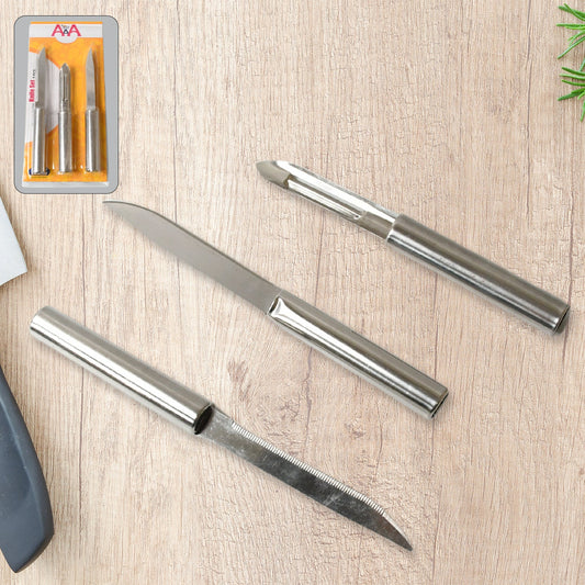 Stainless Steel Multipurpose Sharp Cutting Knife with Non-Slip Handle for Fruit, Meat and Vegetable Chopping (Pack Of 3) - Discount Karo