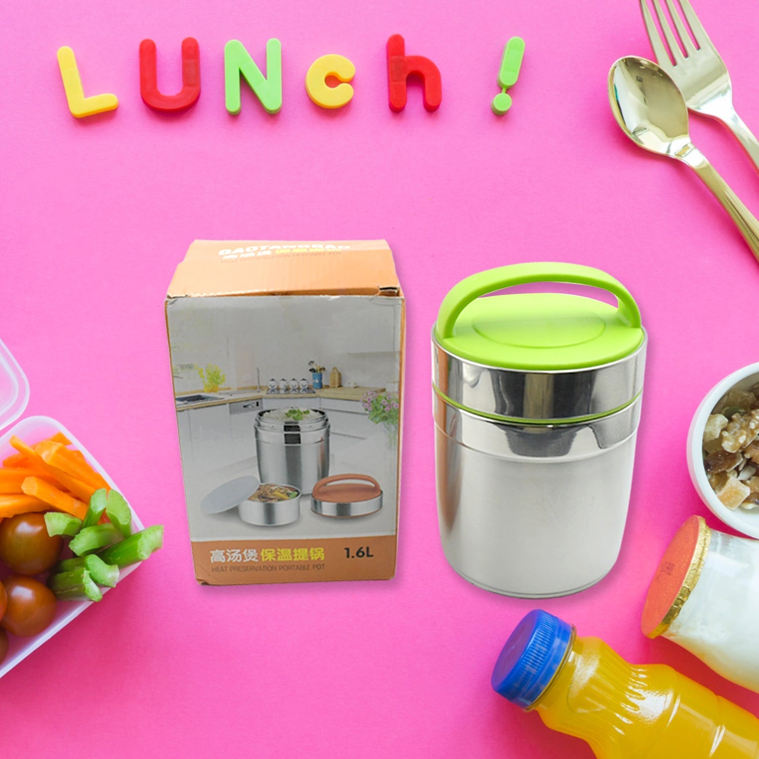 LEAK-PROOF THERMOS FLASK FOR HOT FOOD, WARM SOUP CUP, VACUUM INSULATED LUNCH BOX, FOOD BOX FOR THERMAL CONTAINER FOR FOOD STAINLESS STEEL (1.6 L) - Discount Karo