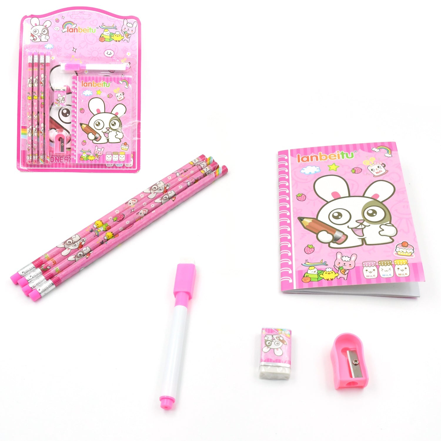 Kids' Stationery Kit: Wooden Pencils, Sharpener, Eraser, Diary (8 Pc Set) - Discount Karo