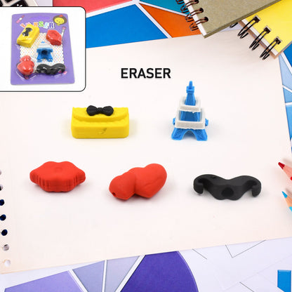 Mix Design 1 Set Fancy & Stylish Colorful Erasers for Children Different Designs & Mix, Eraser Set for Return Gift, Birthday Party, School Prize (1 Set) - Discount Karo