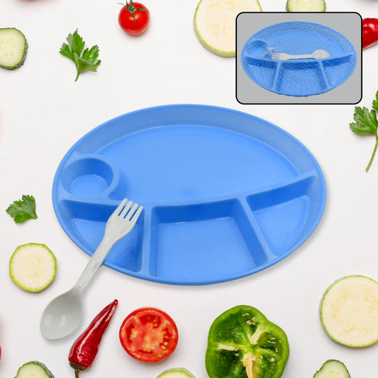 Plastic Food Plates / Biodegradable 5 Compartment Plate With Spoon for Food Snacks / Nuts / Desserts Plates for Kids, Reusable Plates for Outdoor, Camping, BPA-free (1 Pc) - Discount Karo