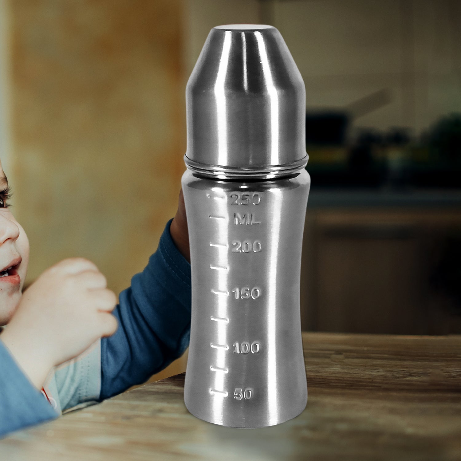 Ganesh Stainless Steel Baby Feeding Bottle, Milk Bottle for New Born / Infants / Toddler Up to 3 Years, BFA Free (250 ML Approx) - Discount Karo