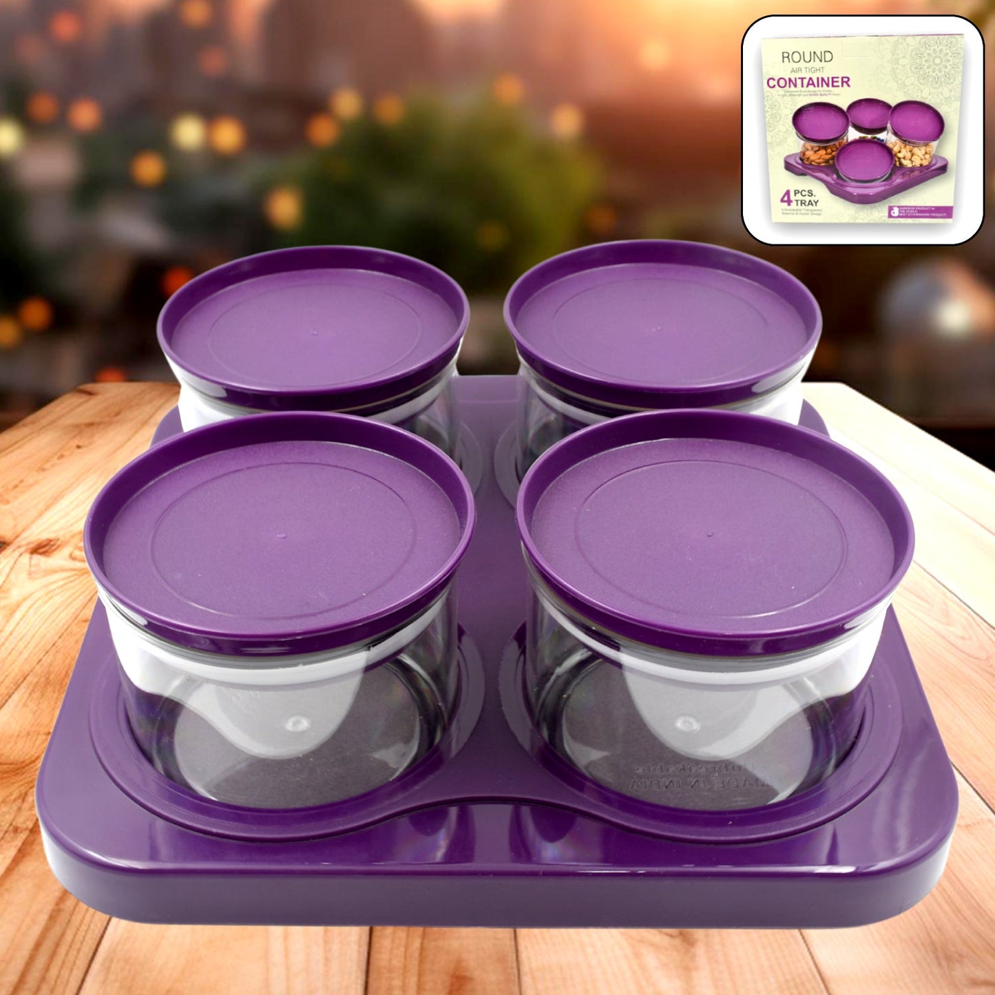 Airtight Plastic 4 Pc Storage Container Set, With Tray Dry Fruit Plastic Storage Container Tray Set With Lid & Serving Tray For Kitchen - Discount Karo