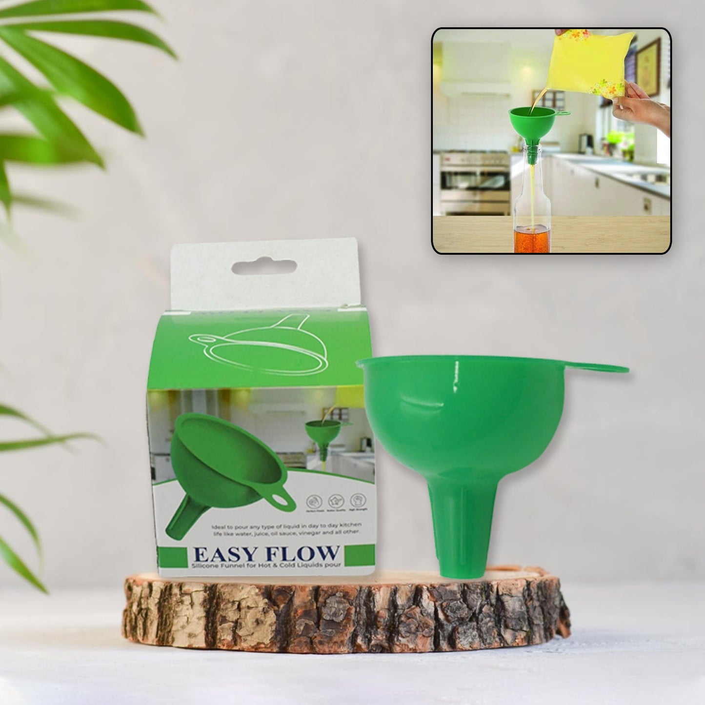 Silicone Funnel For Pouring Oil, Sauce, Water, Juice And Small Food-Grains (1 Pc Green) - Discount Karo