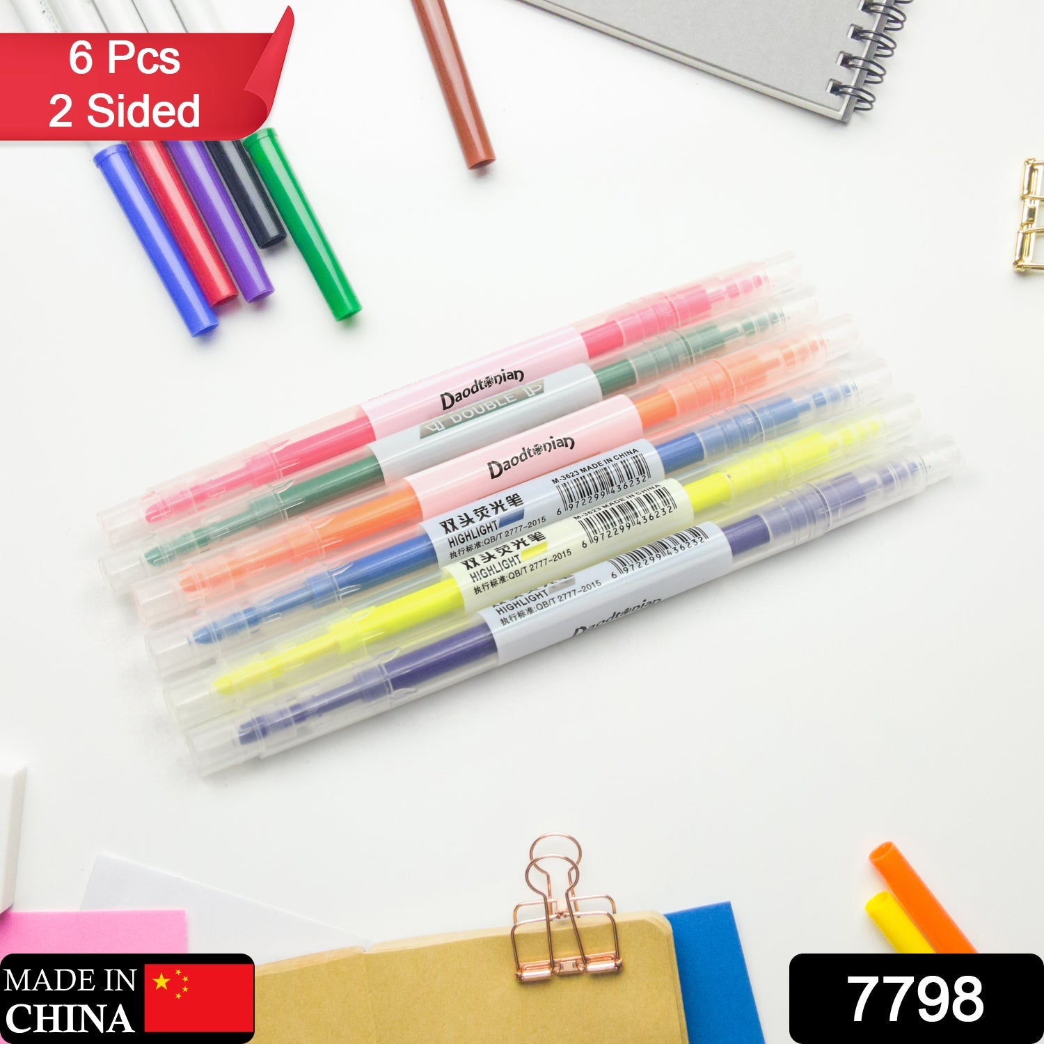 Dual-Headed Highlighter 6 Colors Double head Highlighter Pen, Perfect for Bible Study, Classroom and office for Children and Students (6 Pc Set) - Discount Karo