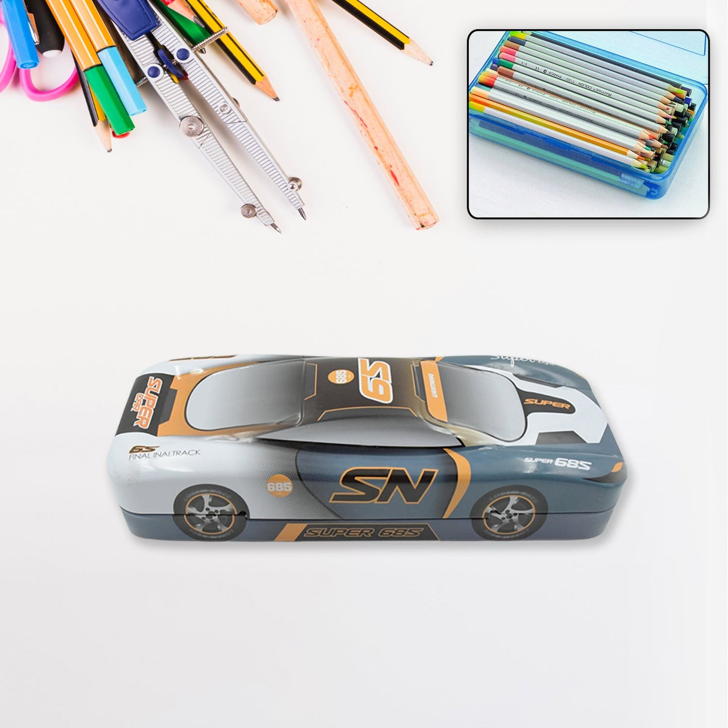 Car Shape Metal Compass Box, Pencil Case for Kids Stationery Compass Box, Stationery Gift for School Kids Compass, Pencil Box, Birthday Return Gift for Kids (1 Pc) - Discount Karo