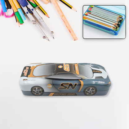 Car Shape Metal Compass Box, Pencil Case for Kids Stationery Compass Box, Stationery Gift for School Kids Compass, Pencil Box, Birthday Return Gift for Kids (1 Pc) - Discount Karo