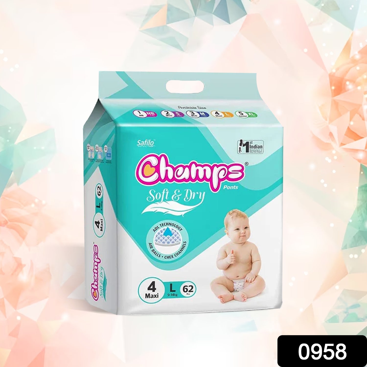 Champs Soft and Dry Baby Diaper Pants 62 Pcs (Large Size  L62) - Discount Karo