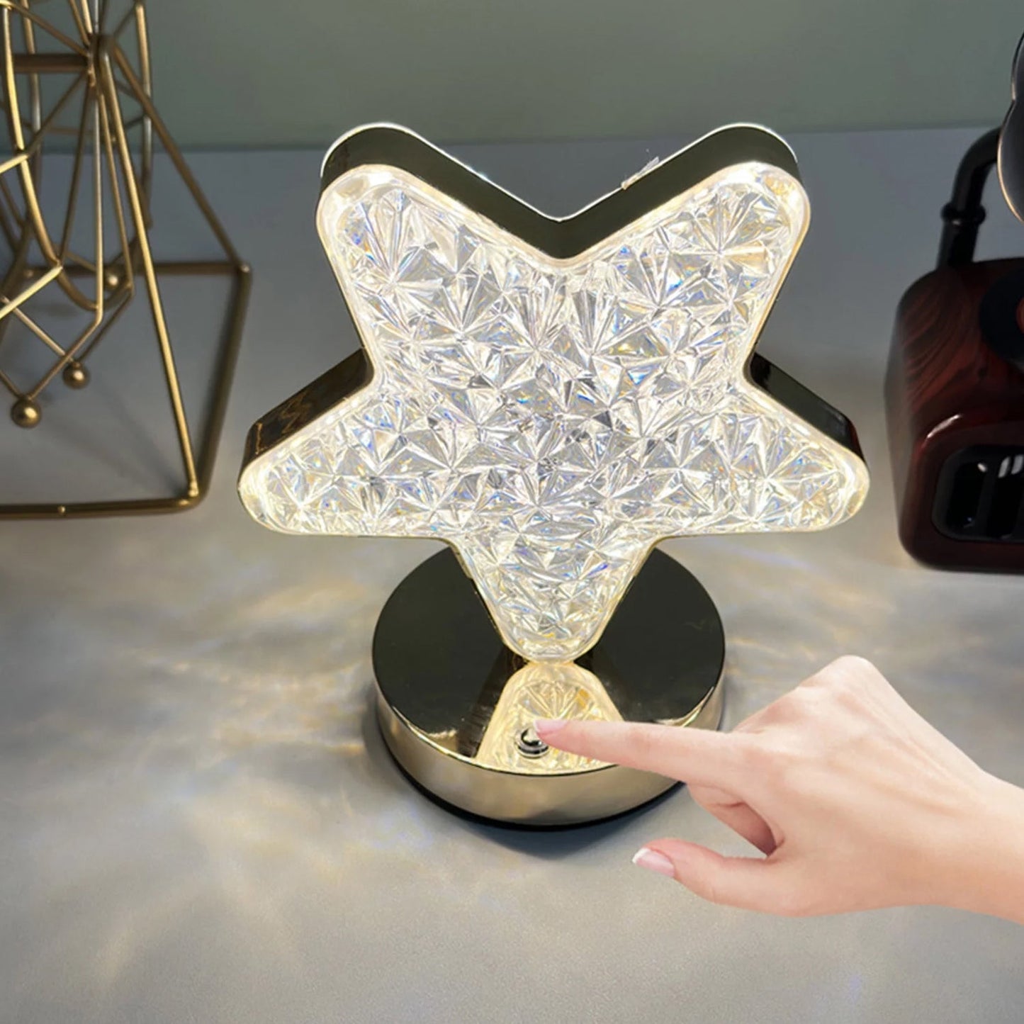 Star Shape Crystal Diamond Lamp Cordless Luxury Lamp with USB Rechargeable, 3-Way Dimmable & Touch Control Decorative Nightstand Lamp for Bedroom, Living Room, Party, Restaurant Decor (1 Pc ) - Discount Karo