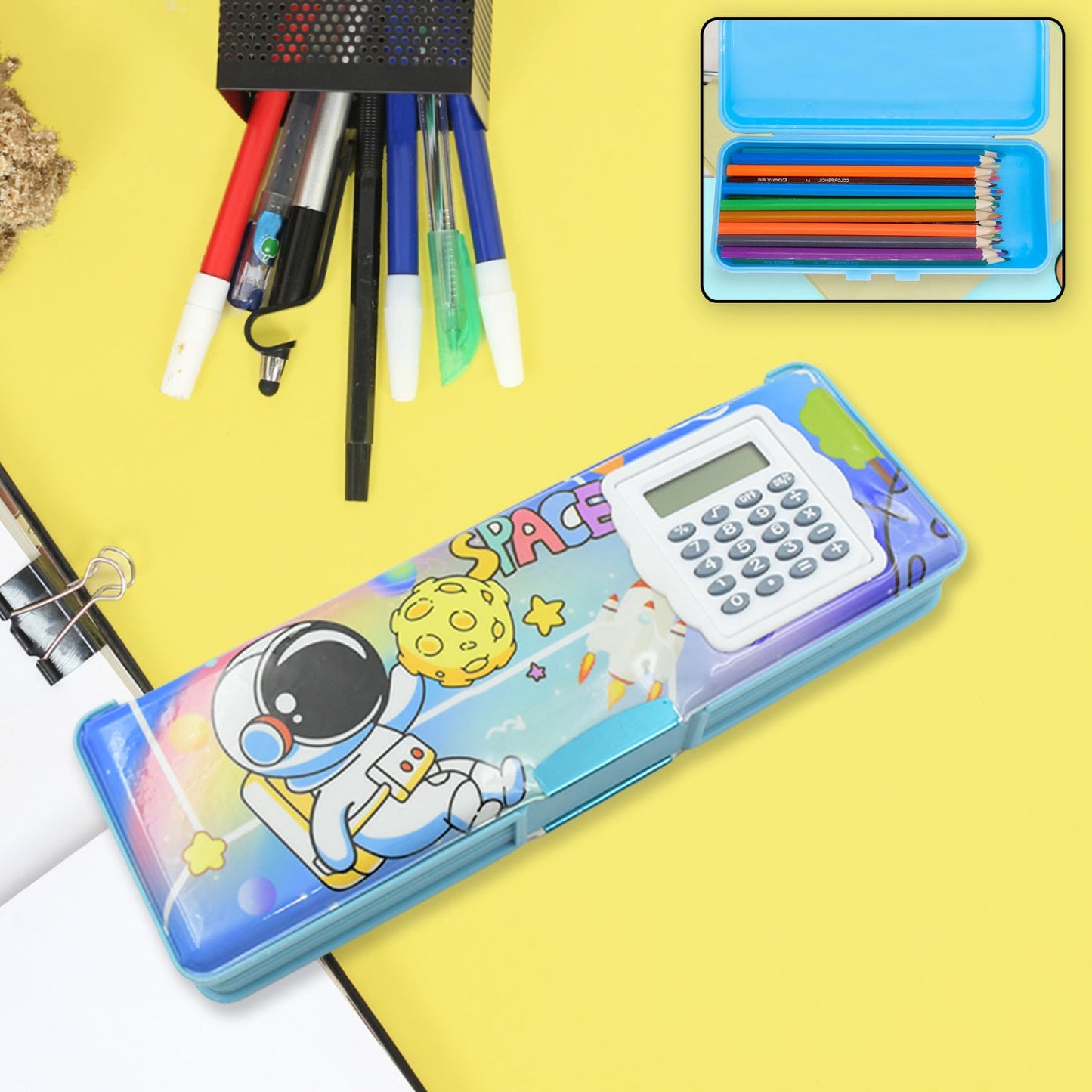 Double Sided Magnetic Geometry Box, Pencil Box with Calculator for Boys Art Plastic Pencil Box  for Girls and Boys - Discount Karo