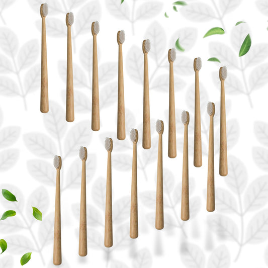 Bamboo Wooden Toothbrush Soft Toothbrush Wooden Child Bamboo Toothbrush Biodegradable Manual Toothbrush for Adult, Kids (15 pcs set / With Round Box) - Discount Karo