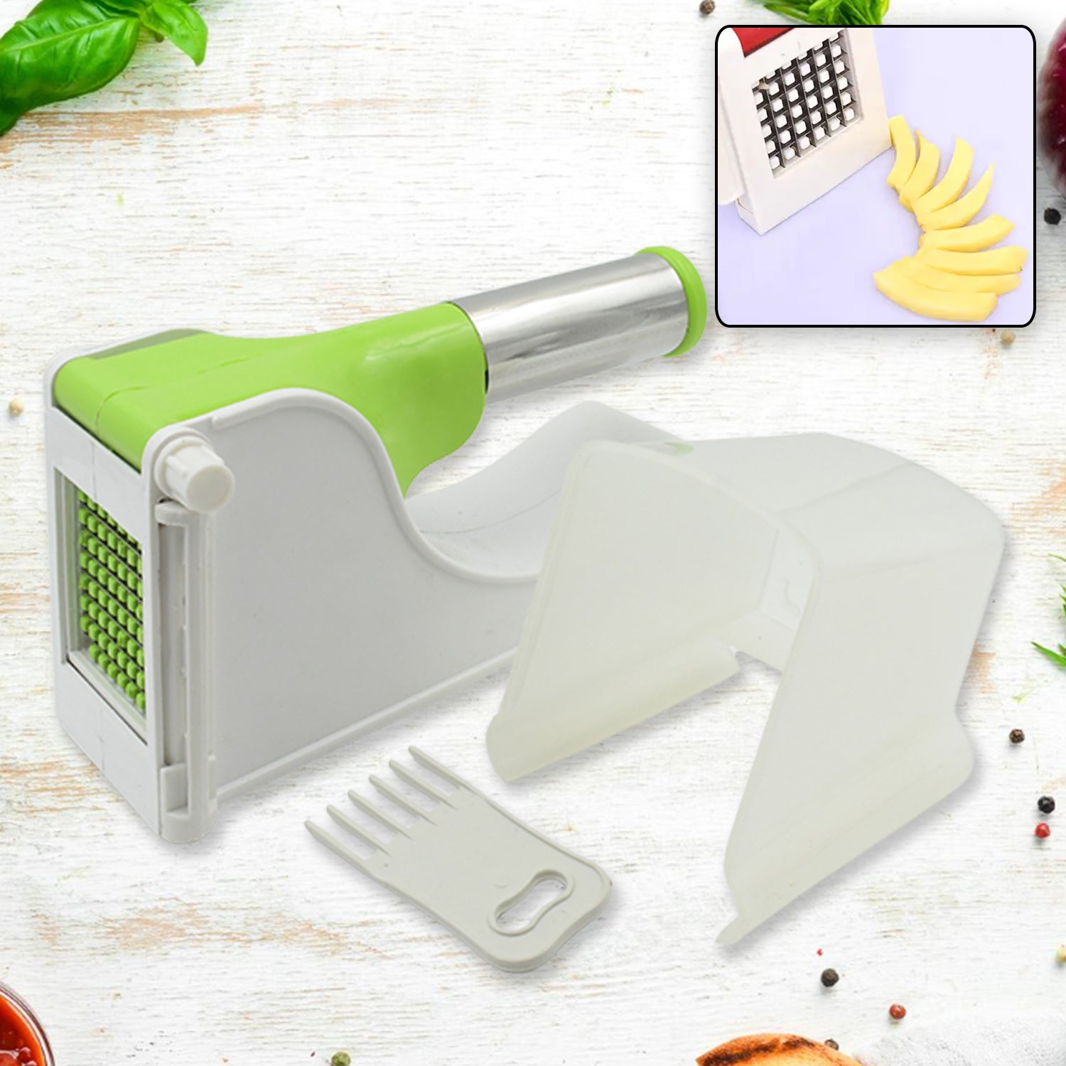 Virgin Plastic French Fry Chipser, Potato Chipser / Potato Slicer with Container - Discount Karo