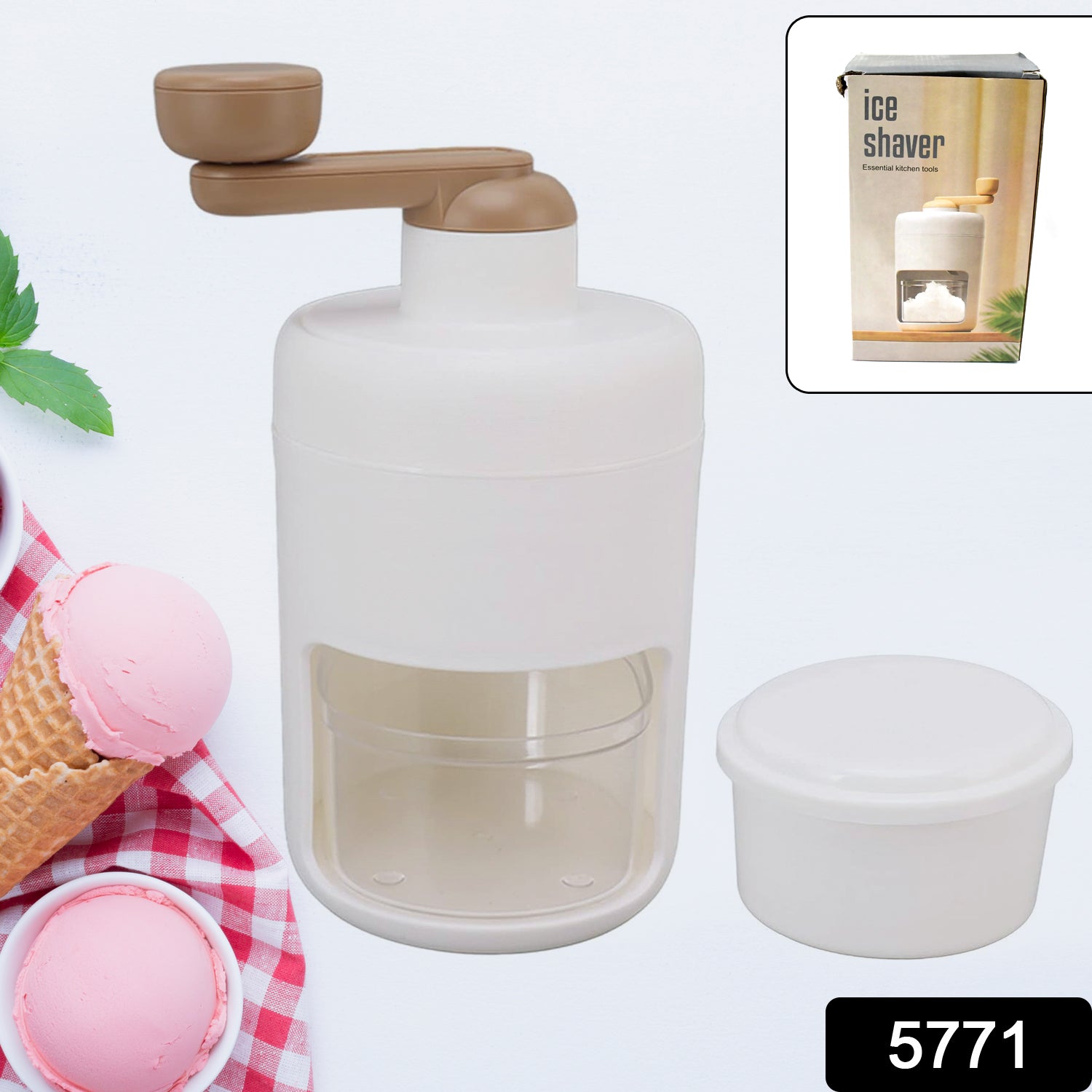 Portable Gola Maker Ice Crusher and Shaved Ice Machine, Hand Shaved Ice Machine Manual Fruit Smoothie Machine Mini Household Ice Shaver Small Ice Crusher - Discount Karo