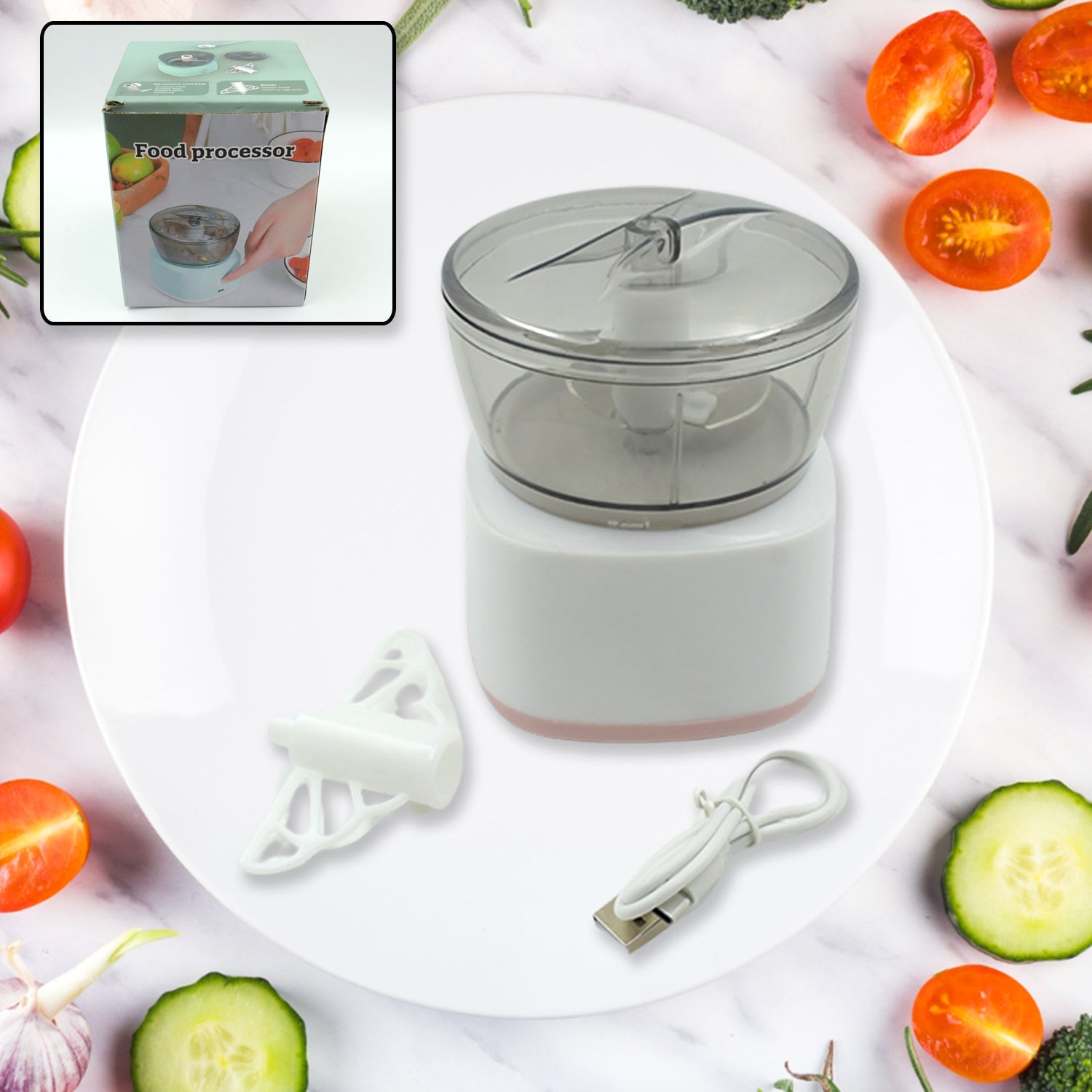 Portable Mini Food Processor Chopper Electric Veggie Chopper 3 Blades With Charching Cable Type C, Vegetable Chopper, Garlic Chopper Food Grinder for Chopping Ginger, Pepper Chili, Onion, Fruit, Meat - Discount Karo