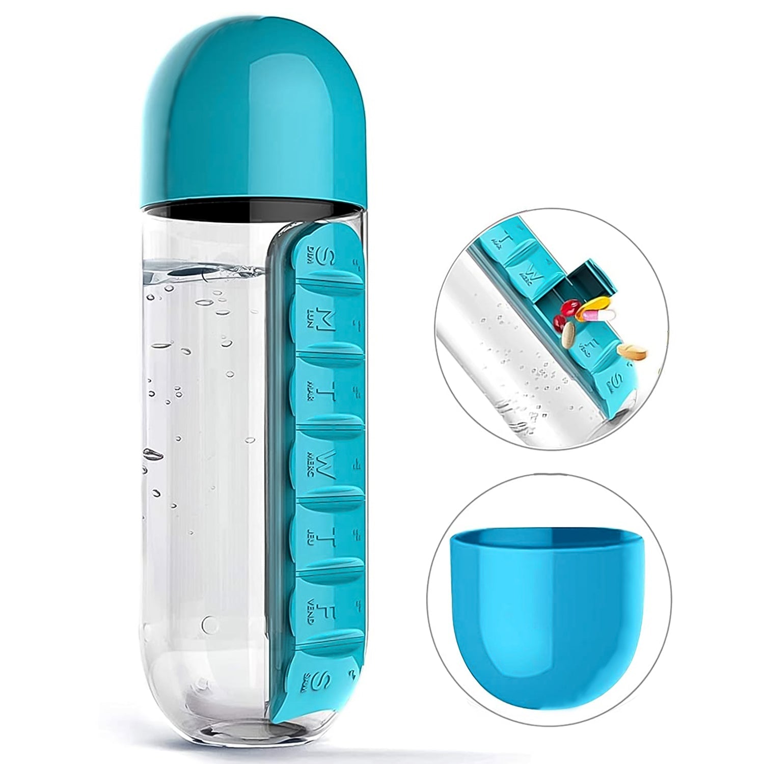 Pill & Vitamin Bottle, Water Bottle Multi Functional Use for Traveling & Outdoor Use Water Bottle, Travelling kit, Summer Special Bottle (600 Ml /  Mix Color ) - Discount Karo