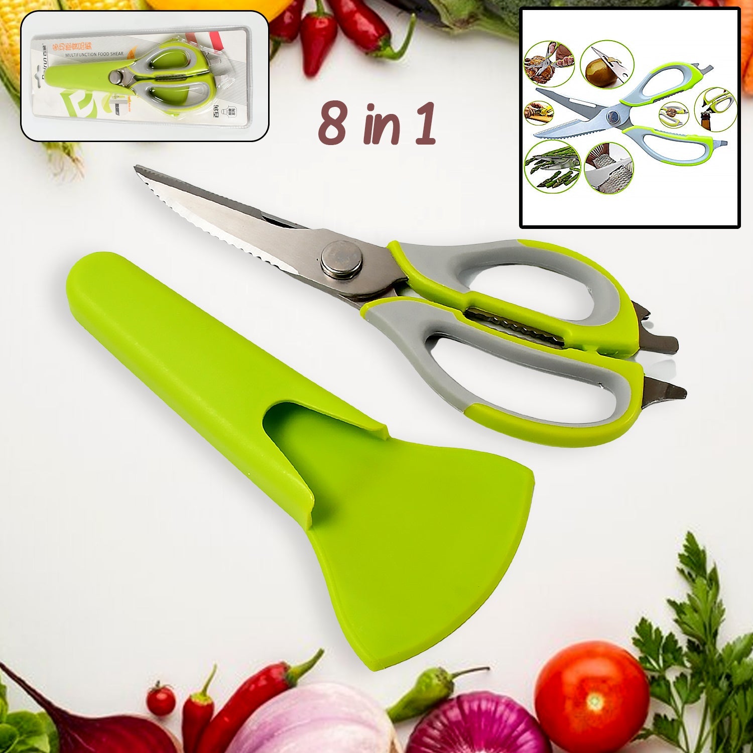 Multi-Purpose Kitchen Shears with Magnetic Holder, Stainless Steel, Red Multifunction Heavy Duty and Kitchen Scissors - Discount Karo