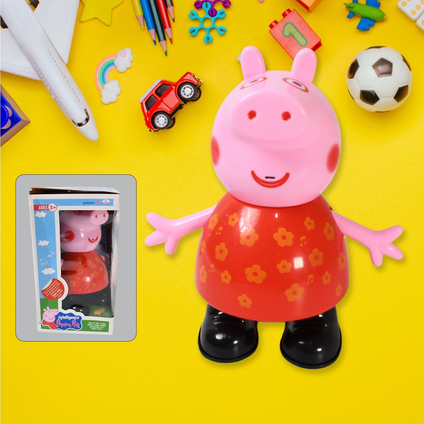 Pig Children Play toy, Pretend Play Toy Fun Gift for Kids, Movable Hands, Legs Pig Pretend Play Toy Set for Kids Children with Soft Rubber Material (1 Pc / Battery Not included) - Discount Karo