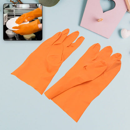 Multipurpose Rubber Reusable Cleaning Gloves, Reusable Rubber Hand Gloves I Latex Safety Gloves I for Washing I Cleaning Kitchen I Gardening I Sanitation I Wet and Dry Use Orange Gloves (1 Pair 40 Gm) - Discount Karo