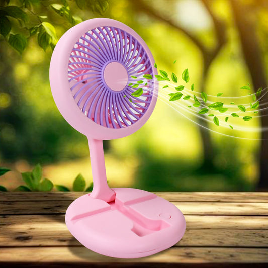 USB Rechargeable Portable Fan With LED Light Heavy Duty & Foldable Fan With Charging Port Home, Outdoor, Temple