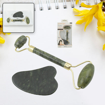 Gua Sha Stone and Anti Aging Jade Roller Massager for Face Massage Natural Face Skincare Massager & Face Roller Massager for Women | Face Shaper Jade Roller and Gua Sha Set for Glowing Skin - Discount Karo