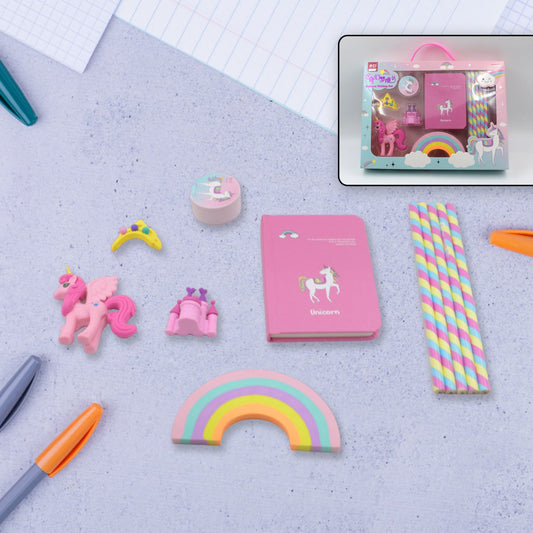 Unicorn Stationery Writing Set - Unicorn Diary, Pencils, Sharpener, Unique Erasers for Girls Ages 4-11 Years Old Birthday Party Return Gift Set for Girls Kids (11 Pc Set) - Discount Karo