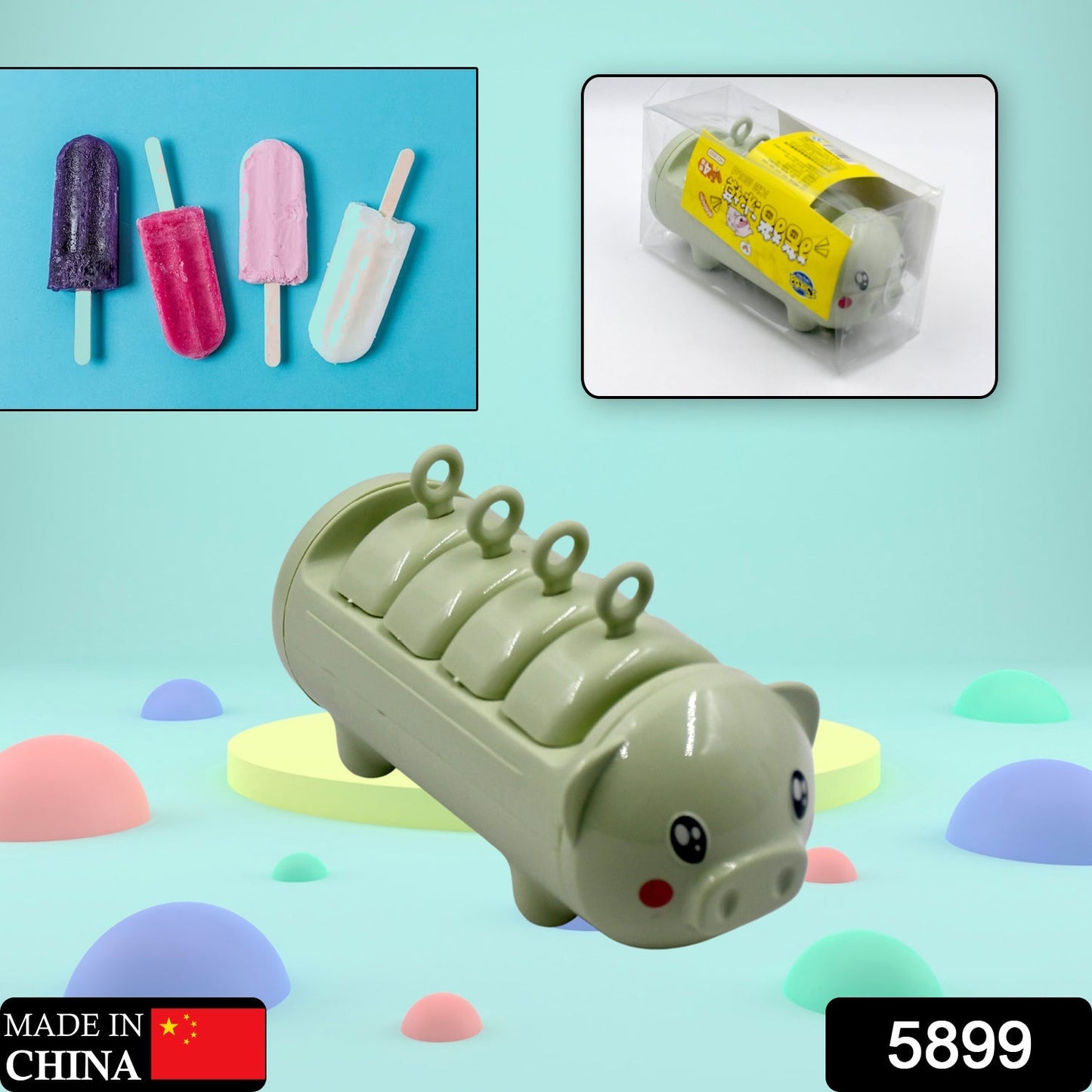 Pig Shape Mold Ice Candy, Popsicle Mold Ice, Plastic Ice Candy Maker Kulfi Maker Molds Set with 4 Cups - Discount Karo