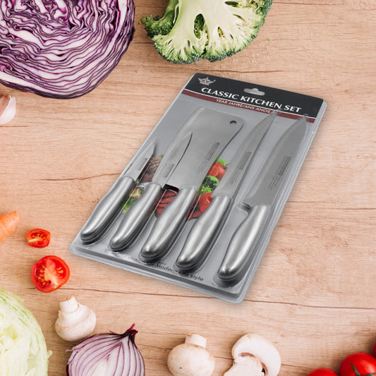 Big Size Professional Sharp Durable Quality Pack of 5 Kitchen Knives Set Basic Kitchen Tools-Stainless Steel Kitchen Gadgets (5 Pc Set) - Discount Karo