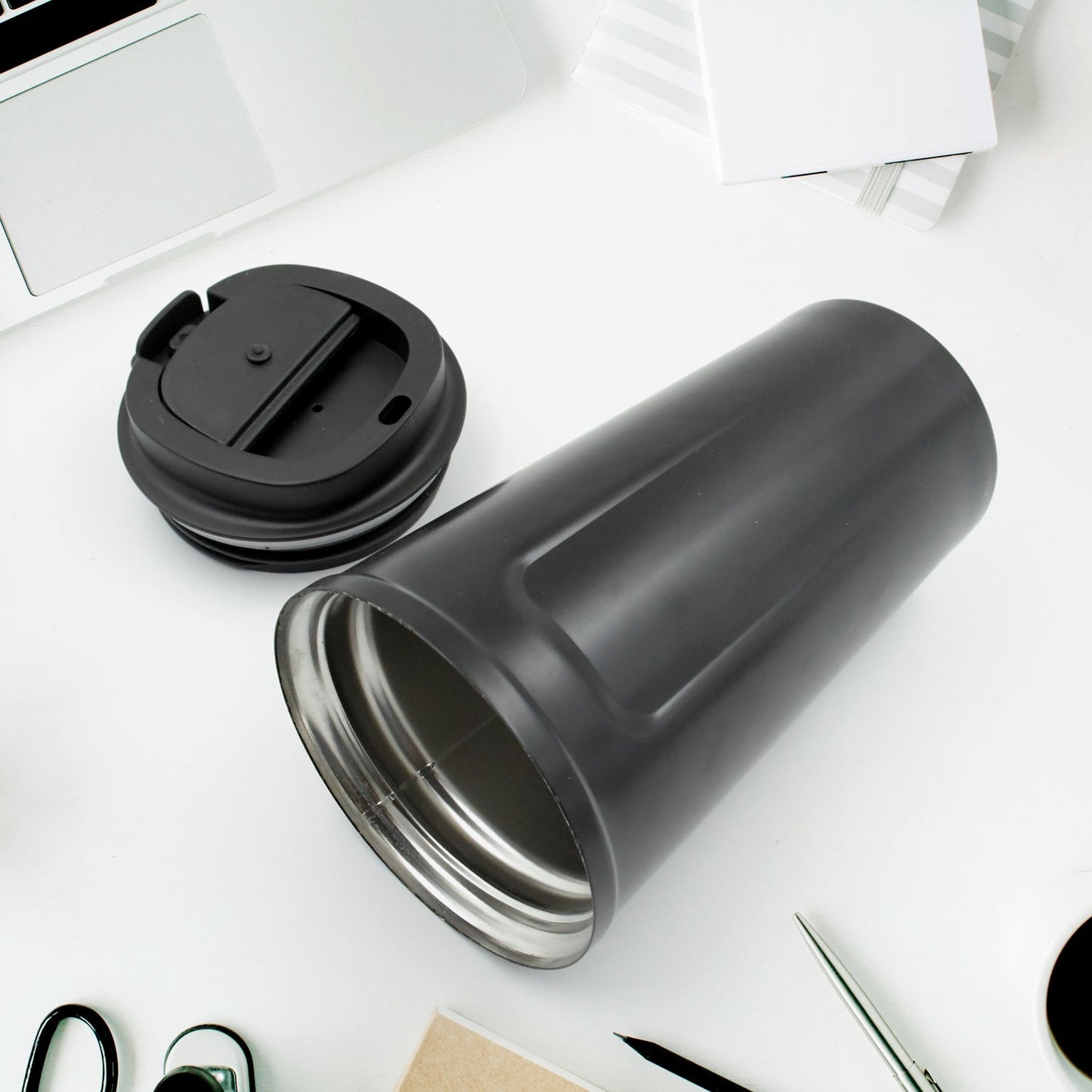 Stainless Steel & Plastic Travel Mug: Vacuum Insulated, Leak Proof Lid (1 Pc) - Discount Karo