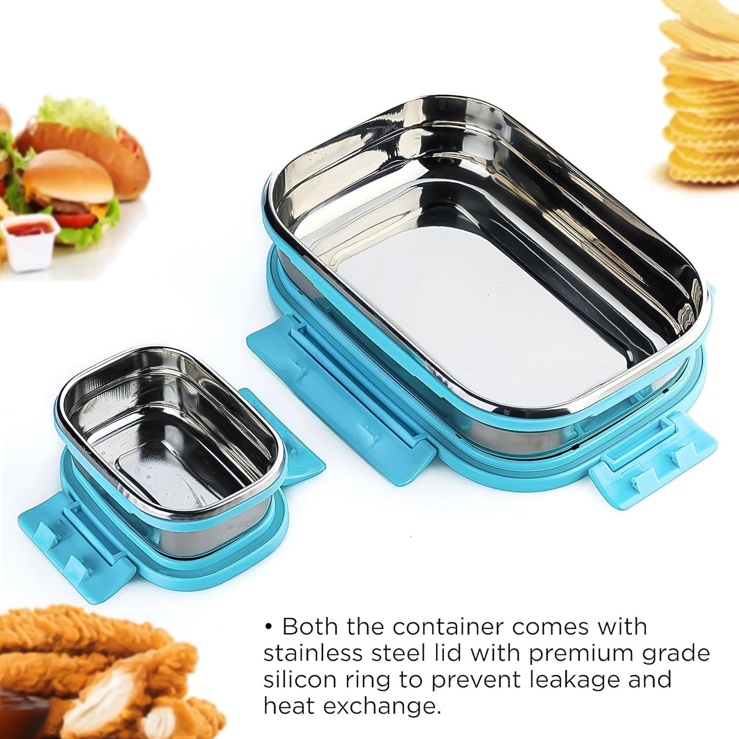 Premium Stainless Steel Lunch Box for Kid, 2 Containers Lunch Box, Perfect Size Meal Lunch Box Set for Office, School and Travelling Tiffin Box  (1000 ML+ 200 ML Approx) - Discount Karo