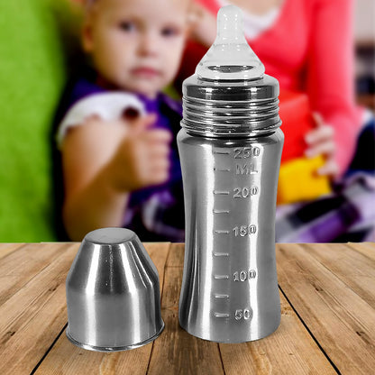 Ganesh Stainless Steel Baby Feeding Bottle, Milk Bottle for New Born / Infants / Toddler Up to 3 Years, BFA Free (250 ML Approx) - Discount Karo