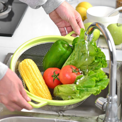 Stainless Steel Colander with Handle - Large Metal Mesh Basket Strainer (1 pc) - Discount Karo