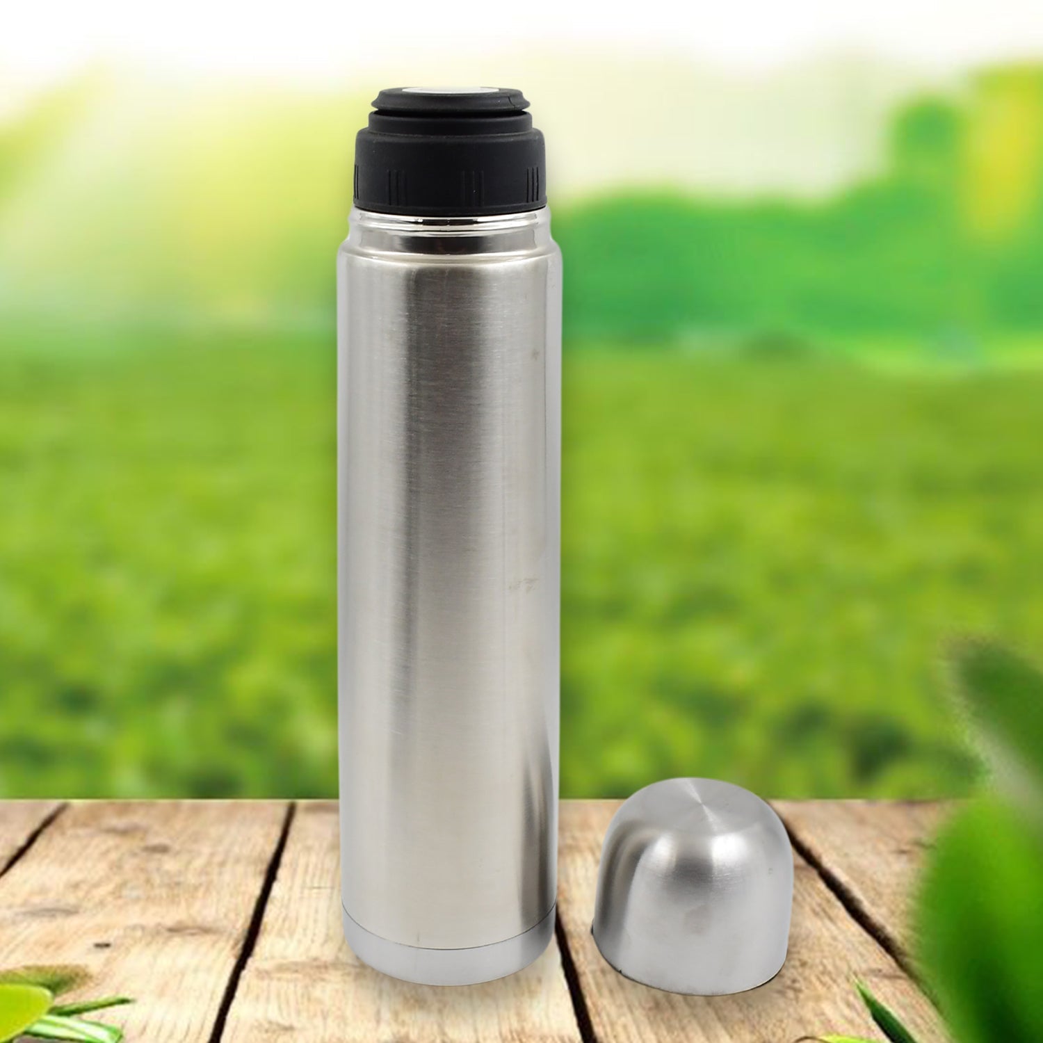 Vacuum Flask With Cover, 18/8 Stainless Steel | Hot and Cold Water Bottle with Push-Down Lid | Double Walled Stainless Steel Bottle for Travel, Home, Office, School, Picnic ( Approx 500 ML / With Cover) - Discount Karo