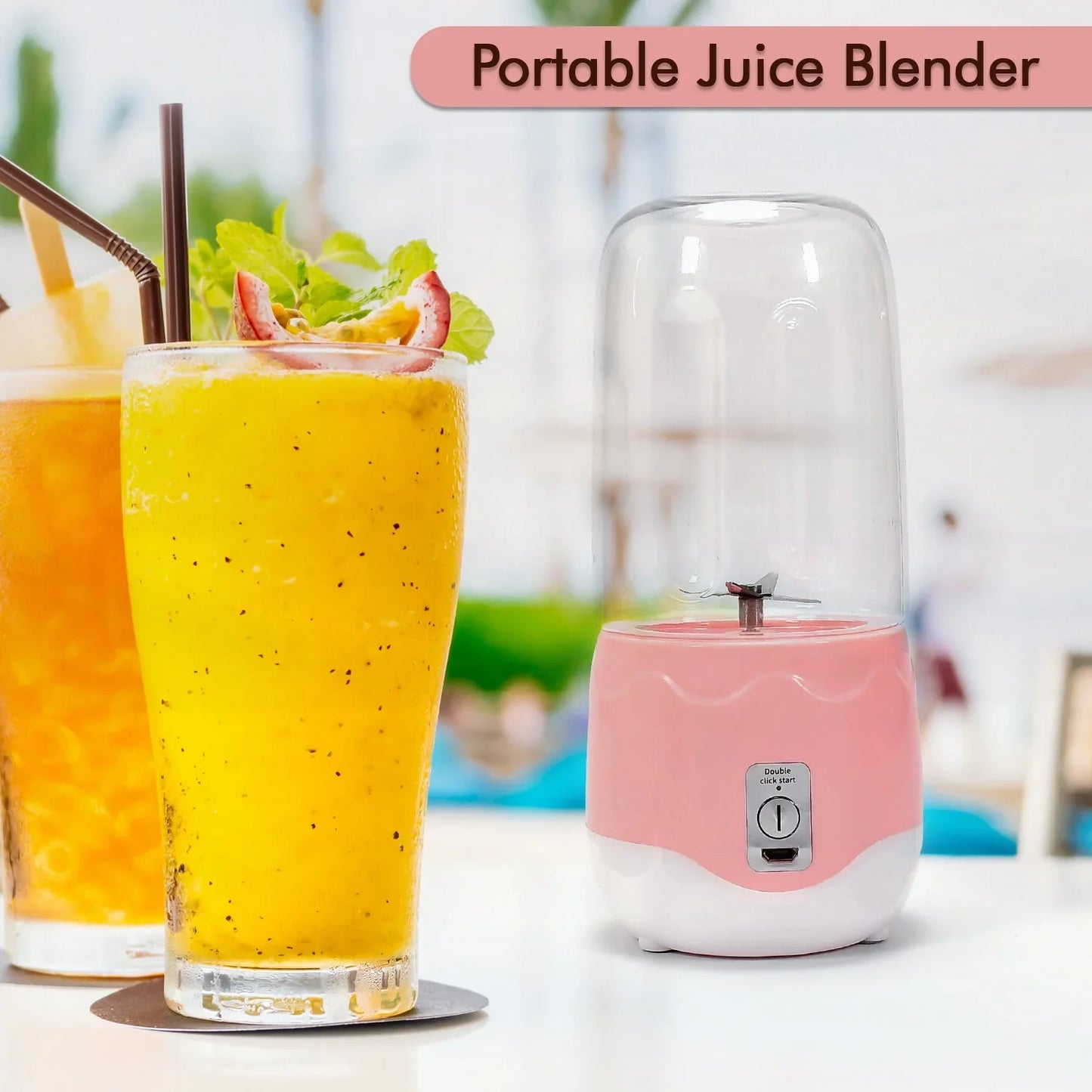 Portable Electric USB Juice Maker 6 blade Blender Grinder Mixer Personal Size, USB Rechargeable Mini Juicer for Smoothies and Shakes with Juicer Cup - 400ml - Discount Karo