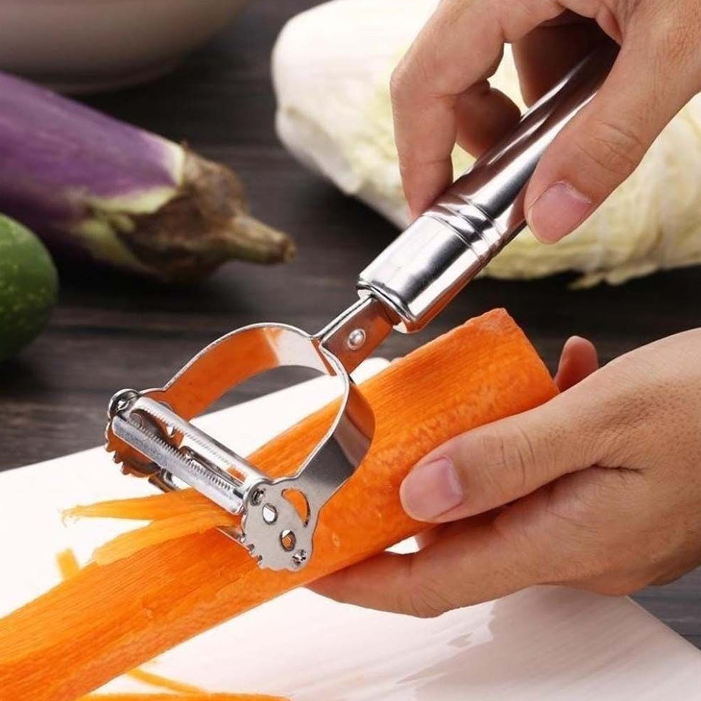 Multi-Function 2 in 1 Potato Peeler and Julienne Cutter, Stainless Steel Potato Peeler, grated Carrot, grated, Suitable for Peeling and shredding Fruit and Vegetables Kitchen Accessories (1 Pc) - Discount Karo