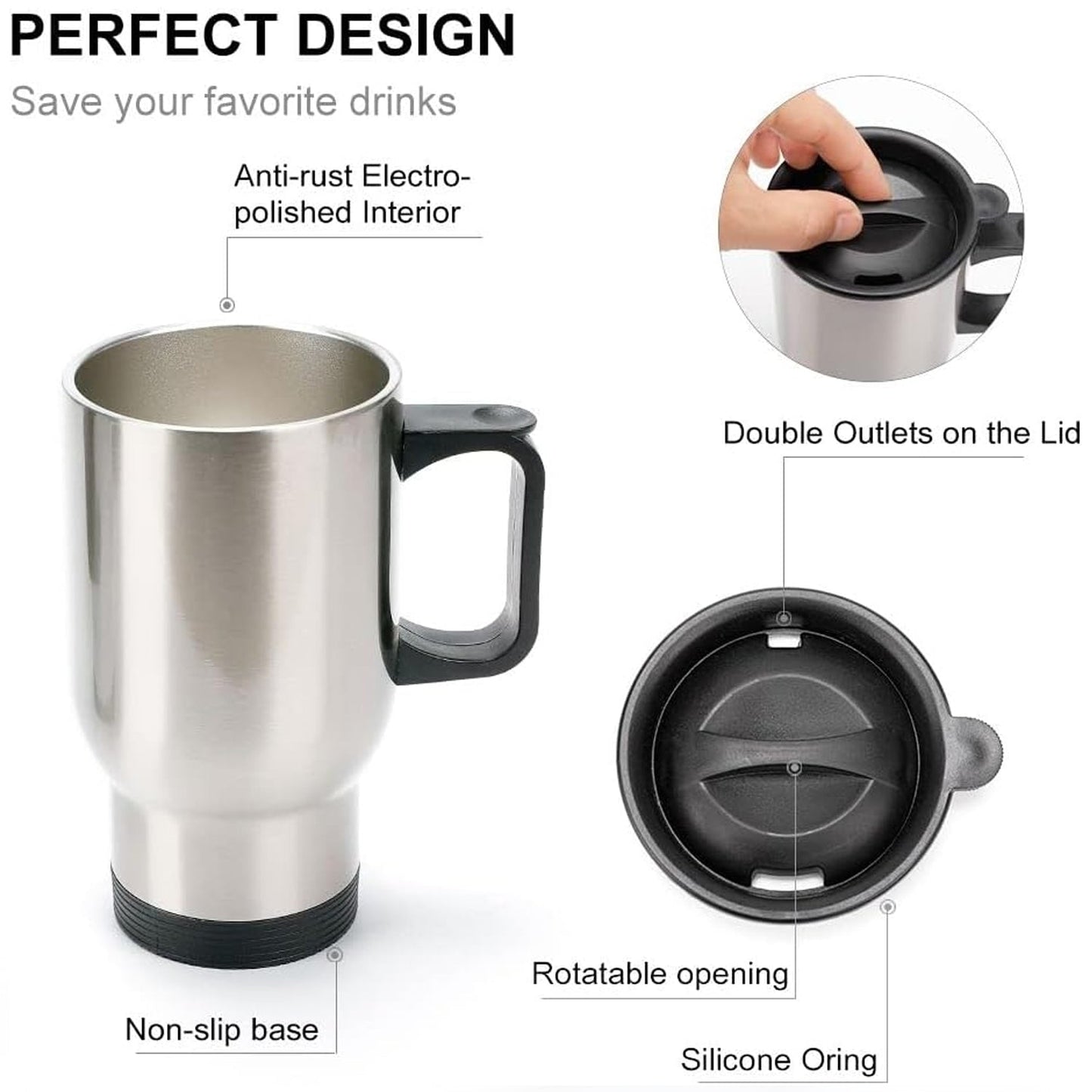 Stainless Steel Vacuum Glass Insulated Glass Coffee Cups Double Walled Travel Mug, Car Coffee Mug (With Lid & Handle / 1 pc) - Discount Karo