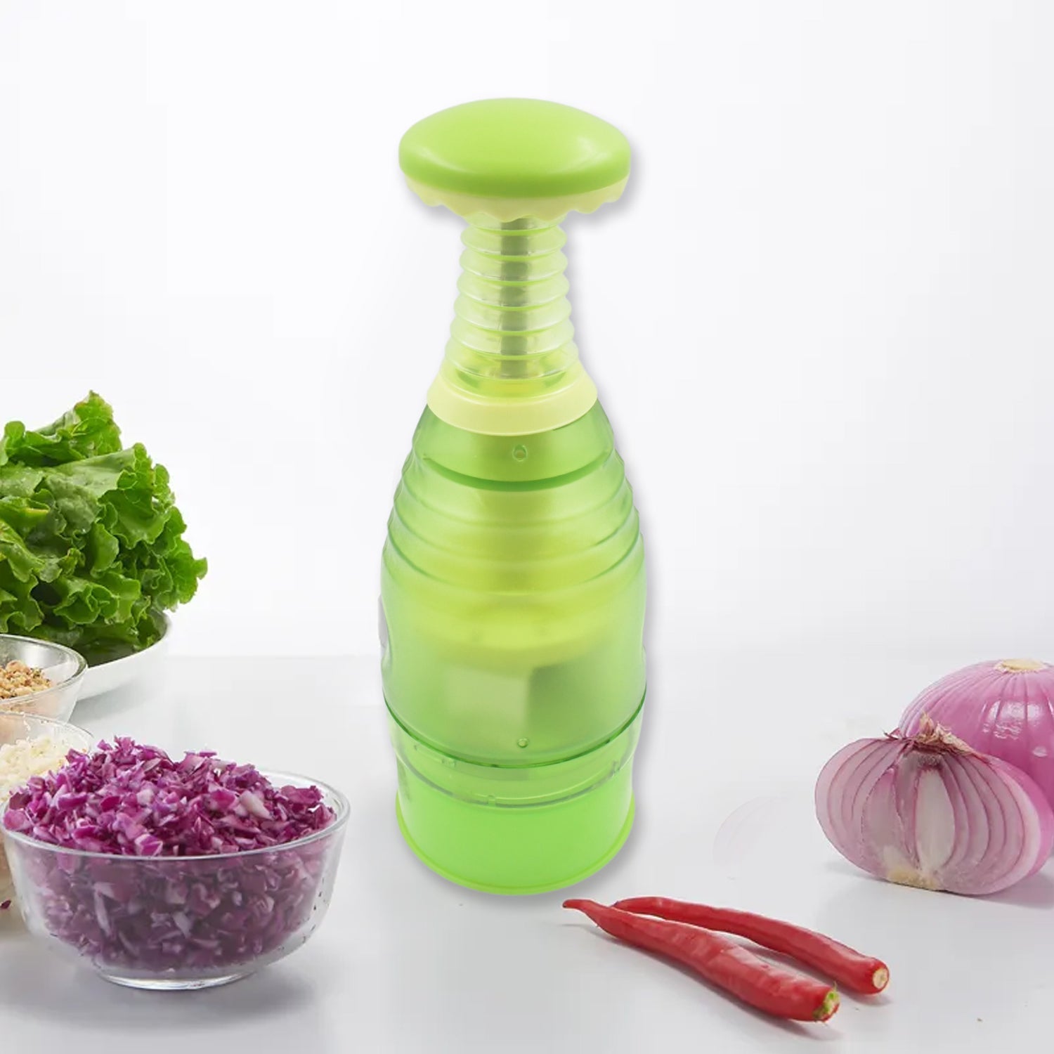 Food Chopper, Easy to Clean Manual Hand Chopper Dicer, Slap Press Chopper Mincer for Vegetables Onions Garlic Nuts Salads - Discount Karo