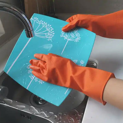 Multipurpose Rubber Reusable Cleaning Gloves, Reusable Rubber Hand Gloves I Latex Safety Gloves I for Washing I Cleaning Kitchen I Gardening I Sanitation I Wet and Dry Use Orange Gloves (1 Pair 40 Gm) - Discount Karo