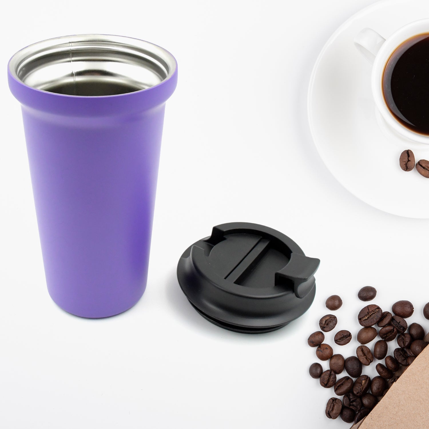 Inside Stainless Steel & Outside Plastic Vacuum Insulated  Insulated Coffee Cups Double Walled Travel Mug, Car Coffee Mug with Leak Proof Lid Reusable Thermal Cup for Hot Cold Drinks Coffee, Tea (1 Pc 450ML) - Discount Karo