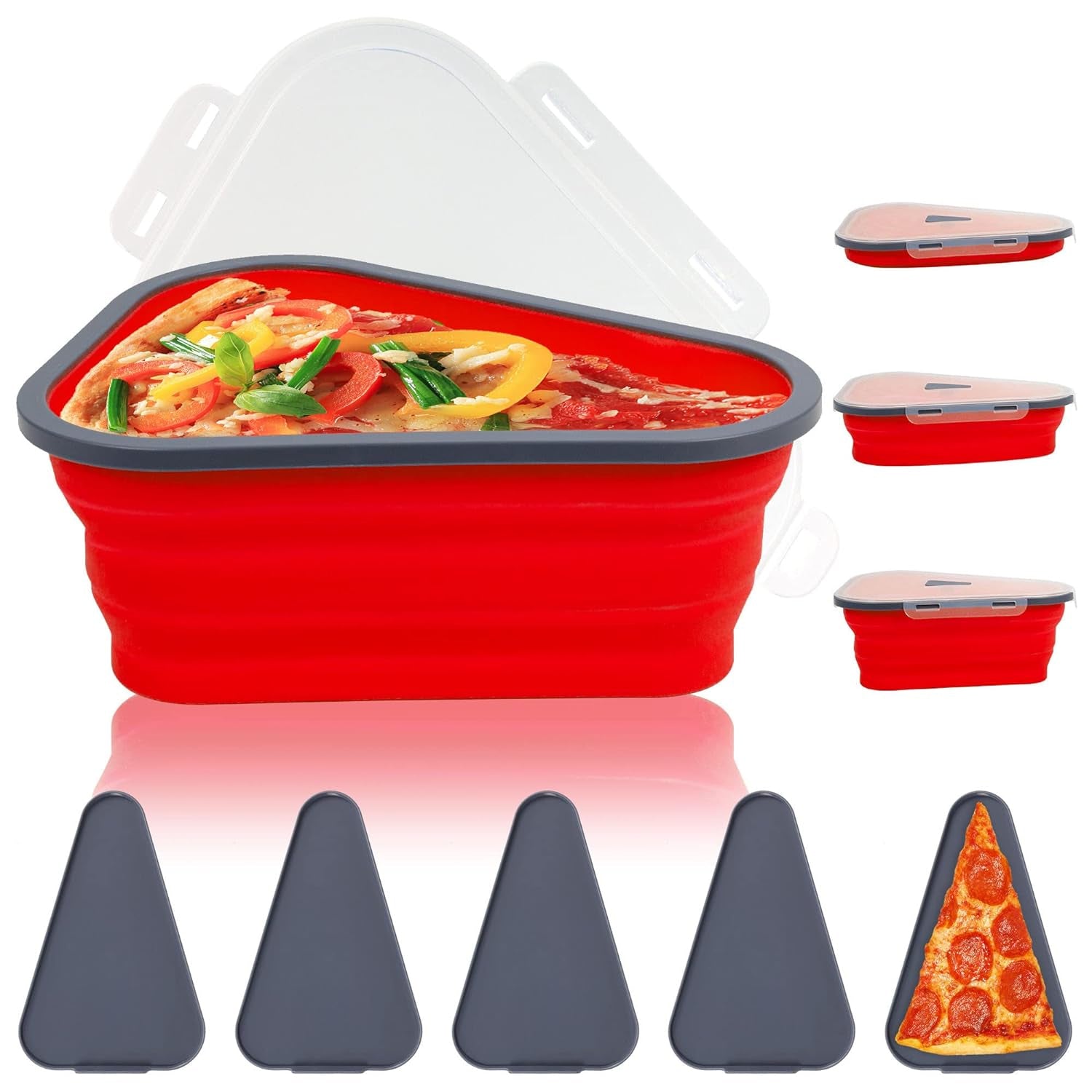 Reusable Pizza Storage Containers with 5 Microwavable Serving Trays, Silicone Container Expandable & Adjustable for Packing Pizza at home / outdoor - Discount Karo