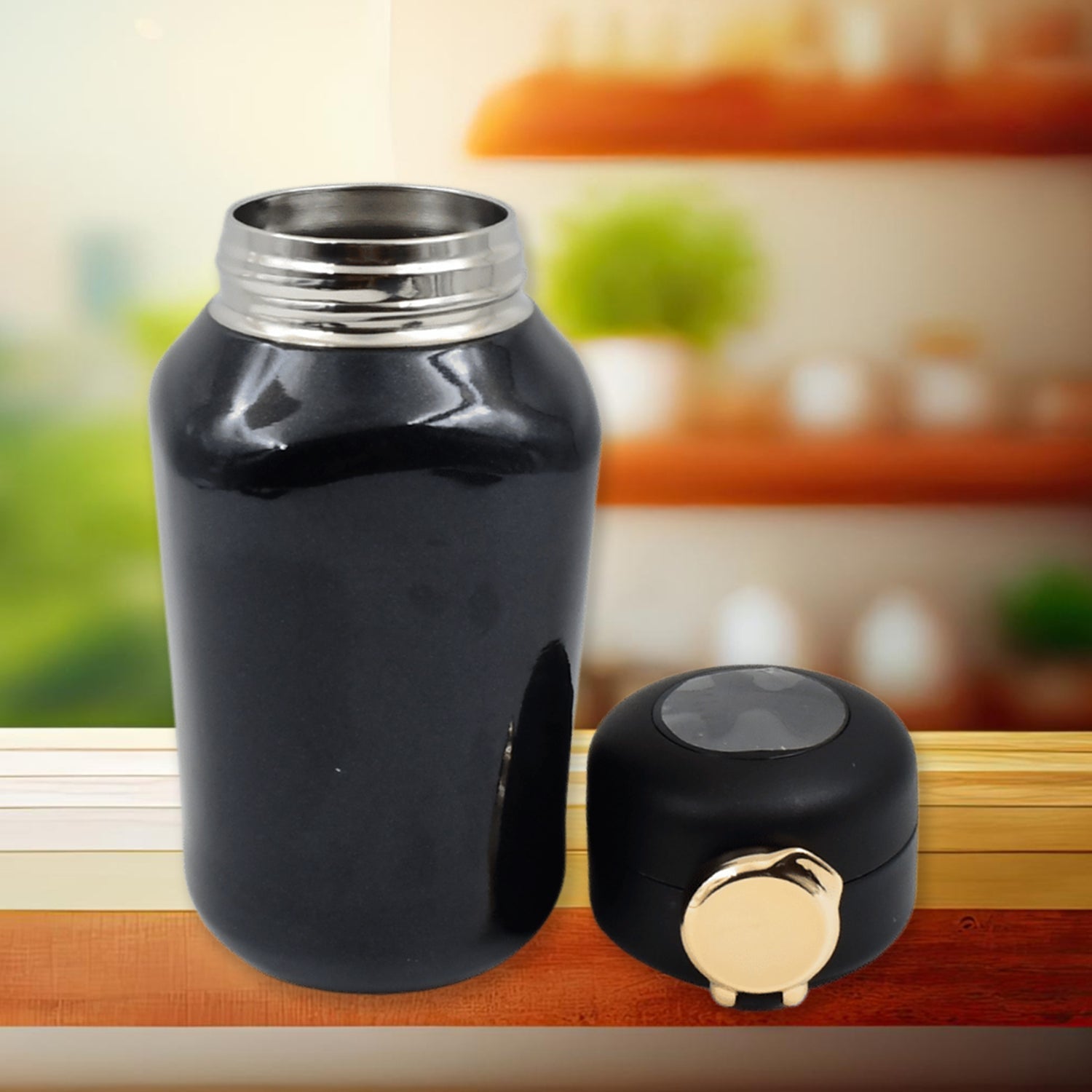 Thermos Steel Bottle, Push Button | Fashion Cup Temperature Display Bottle (420 ML) - Discount Karo