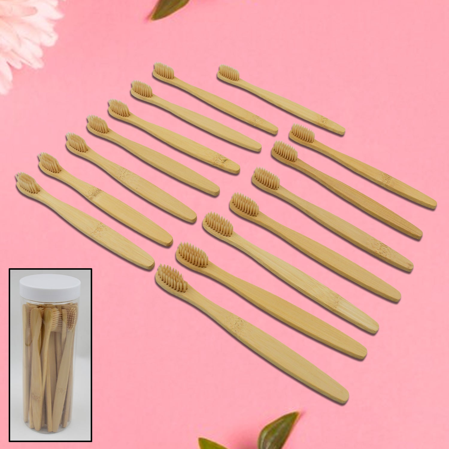 Bamboo Wooden Toothbrush Soft Toothbrush Wooden Child Bamboo Toothbrush Biodegradable Manual Toothbrush for Adult, Kids (15 pcs set / With Round Box) - Discount Karo