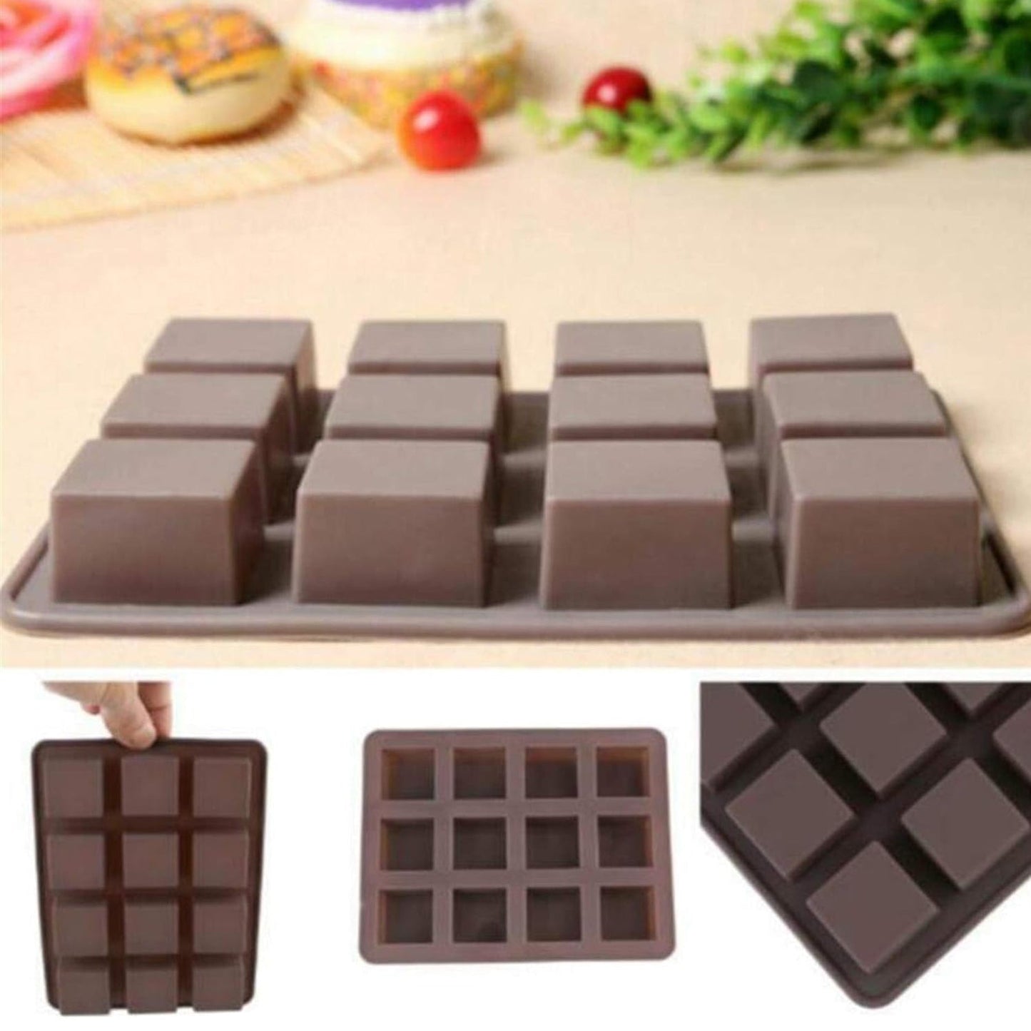 Silicone Chocolate Mould 12 Cavity Square Shape Mould Candy Mold Baking Tools For Cake Chocolate, Food Grade Non-Stick Reusable, Baking Trays (1 pc) - Discount Karo