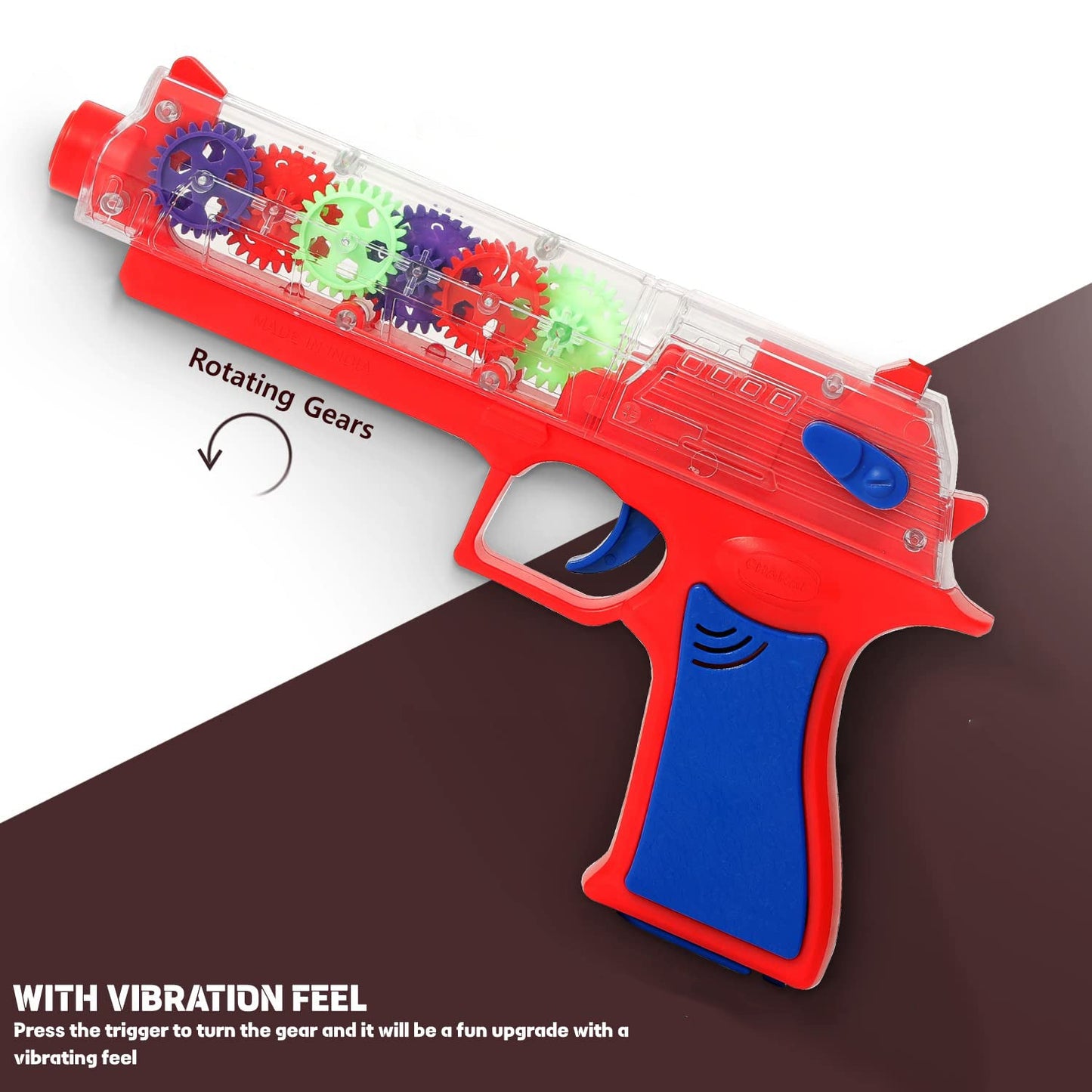 Plastic Gear Simulation Toy Gun for Kids, Pretend Play Gun Toys with 3D Flashing Lights and Exciting Music, Electric Laser Toy Guns with Rotating Gear Mechanism, Toy for Birthday Gift for Kids 3+ Years (Pack of 1) - Discount Karo