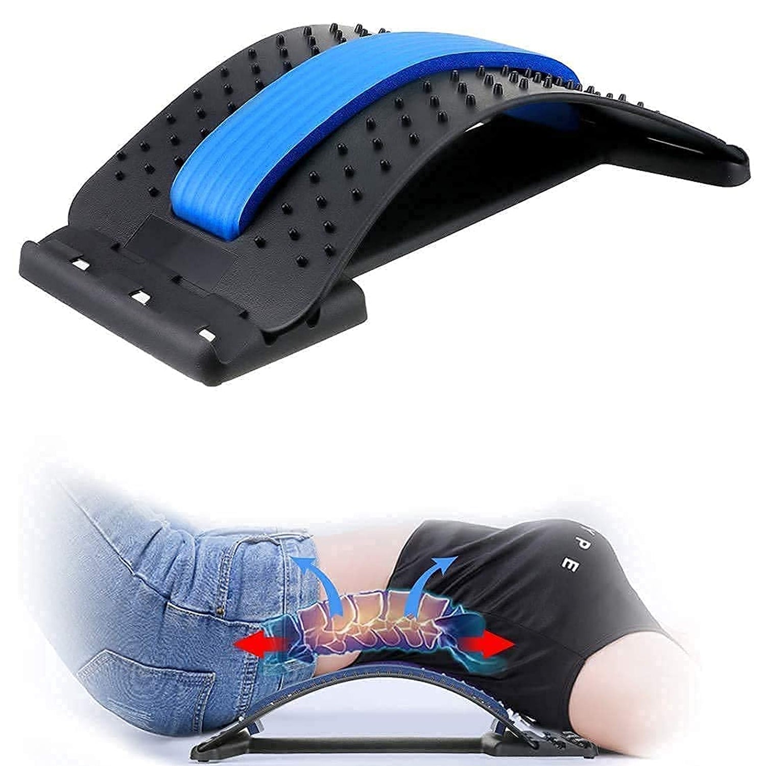 Back Pain Relief Device Back Stretcher, Spinal Curve Back Relaxation Device, Multi-Level Lumbar Region Back Support For Lower & Upper Muscle Pain Relief, Back Massager For Bed Chair & Car (1 Pc) - Discount Karo