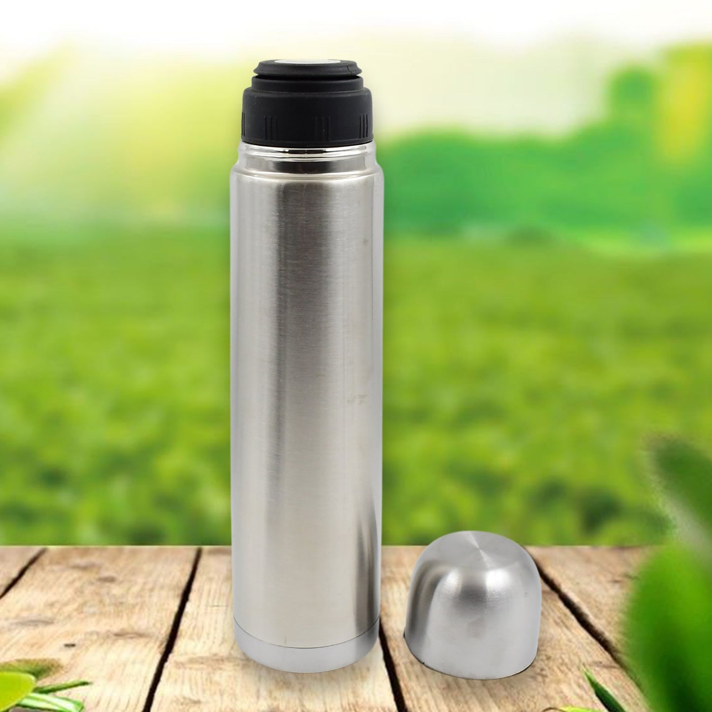 Vacuum Flask Without Cover, 18/8 Stainless Steel | Hot and Cold Water Bottle with Push-Down Lid | Double Walled Stainless Steel Bottle for Travel, Home, Office, School, Picnic (750 ML / Without Cover) - Discount Karo